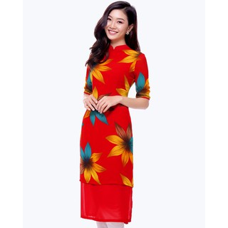 Áo dài cách tân 2 lớp họa tiết nổi bật