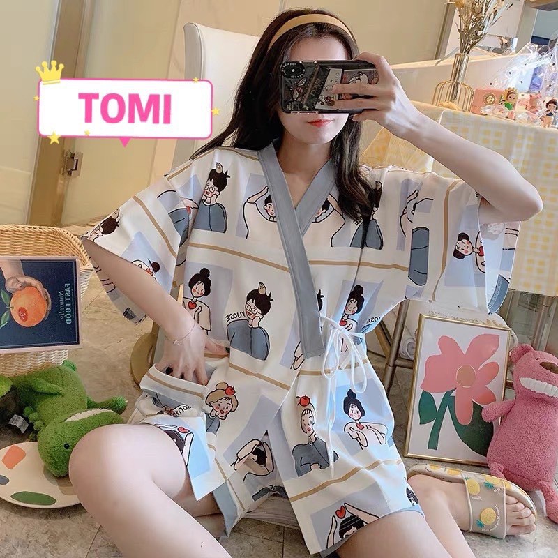 Bộ yukata ngắn tay buộc dây hình cặp đôi dễ thương, bộ ngủ kimono - TOMI BOUTIQUE | BigBuy360 - bigbuy360.vn