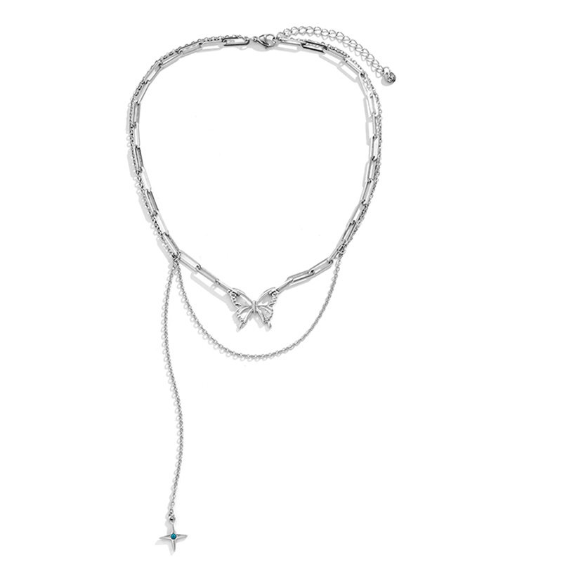 Vòng cổ Hai Lớp Bằng Thép Titan Mặt Hình Bướm Thời Trang Mùa Hè Mới Dành Cho Nữ