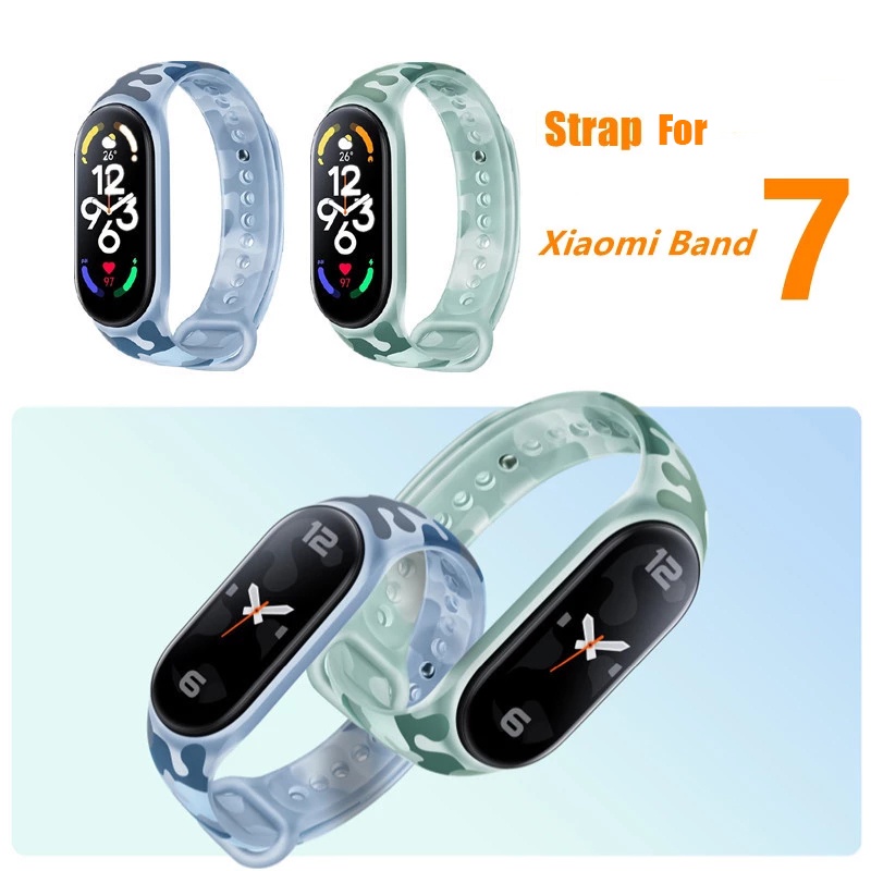Dây Đeo Cổ Tay Thể Thao Thay Thế Bằng Silicon Mềm Họa Tiết Rằn Ri Thời Trang Chống Va Đập Cho Mi Band 5 6 7
