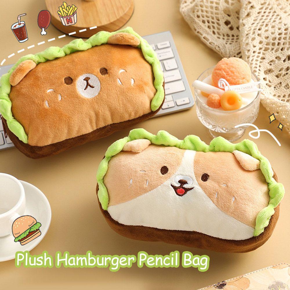 PISTA Túi Đựng Bút Hình Bánh Hamburger Bằng Lông Nhung Kích Cỡ Lớn Dễ Thương Xinh Xắn