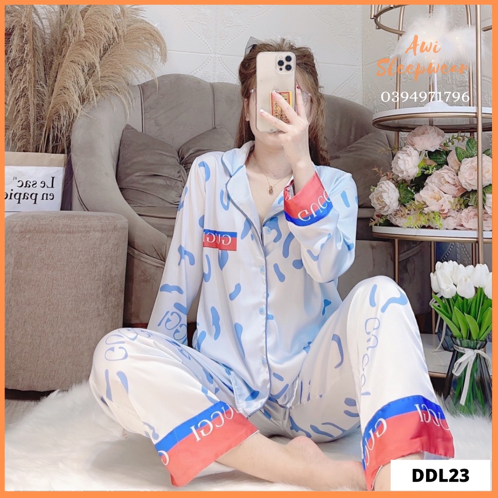 Bộ Pyjama Dài Tay Lụa Latin Sam Luxury Nhiều Hoạ Tiết Xinh Xắn - Awi Sleepwear