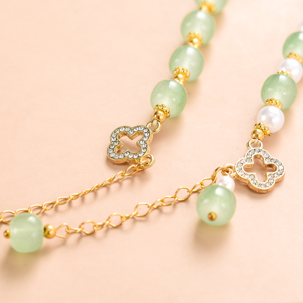 [Mới] Vòng Tay Đá Mã Não Tự Nhiên Màu Xanh Lá Cây Thời Trang Phụ Kiện Trang Sức Cổ Điển Hình Cỏ Bốn Lá Quyến Rũ Tinh Tế Cho Nữ Ins Niche