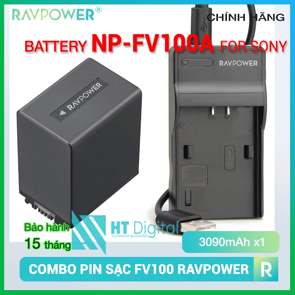 Bộ pin sạc RAVPower NP-FV100A cho Sony NEX, HXR, DEV, HDR, DCR, FDR (Hàng chính hãng)