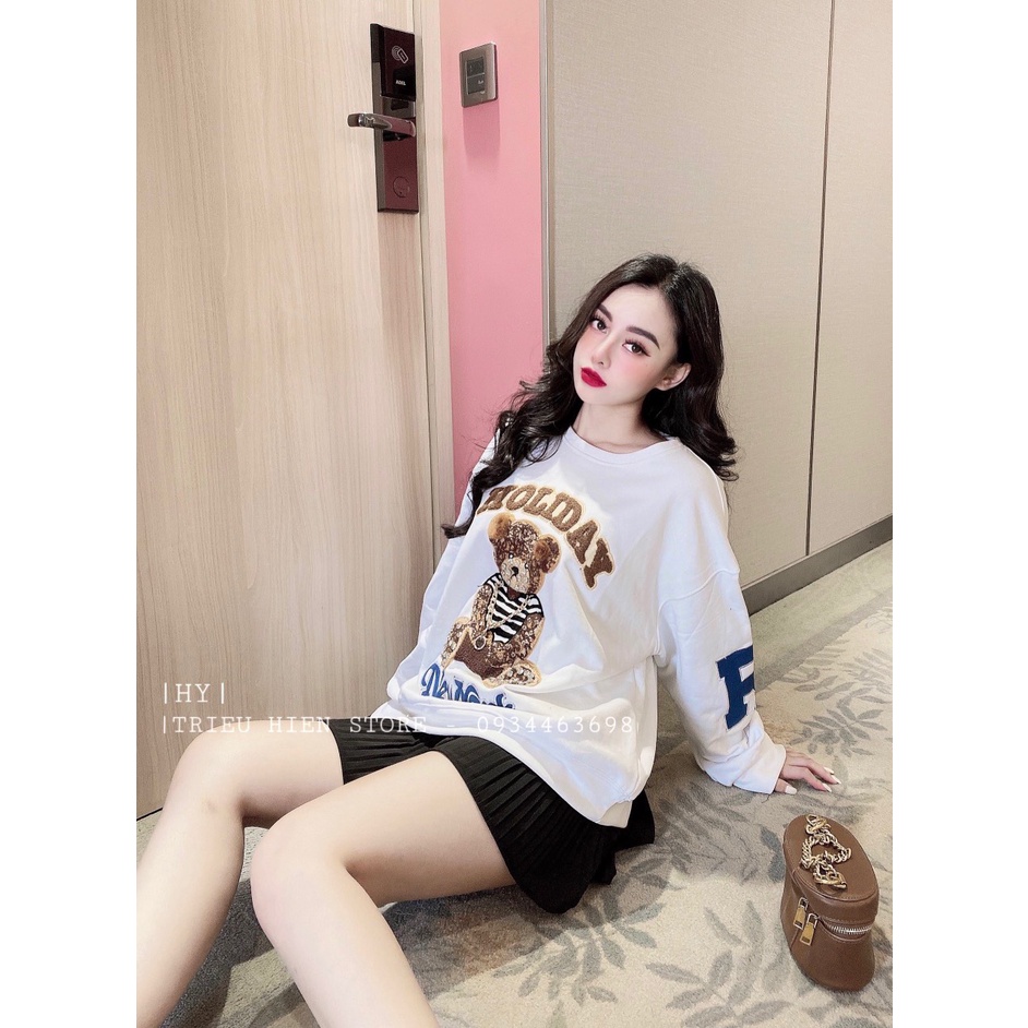 Áo dài tay nữ chất nỉ thêu họa tiết hình gấu của hottgirl secret hot nhất 2021 mã ADS11112 | BigBuy360 - bigbuy360.vn