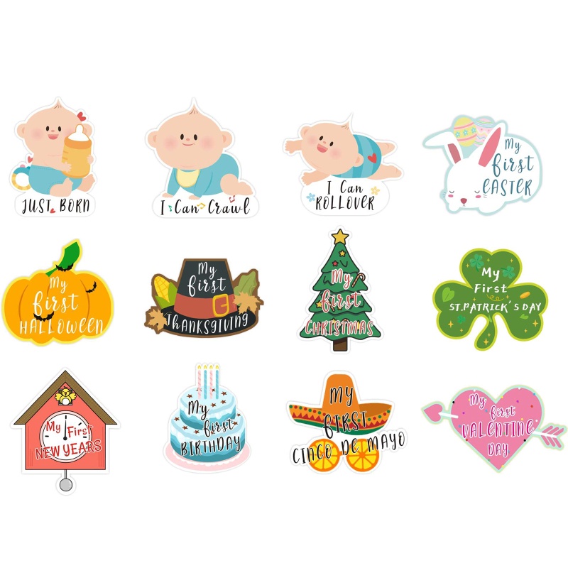 Bộ 12 Sticker Đánh Dấu Cột Mốc Phát Triển Theo Tháng Cho Bé 1-12 Tháng Tuổi