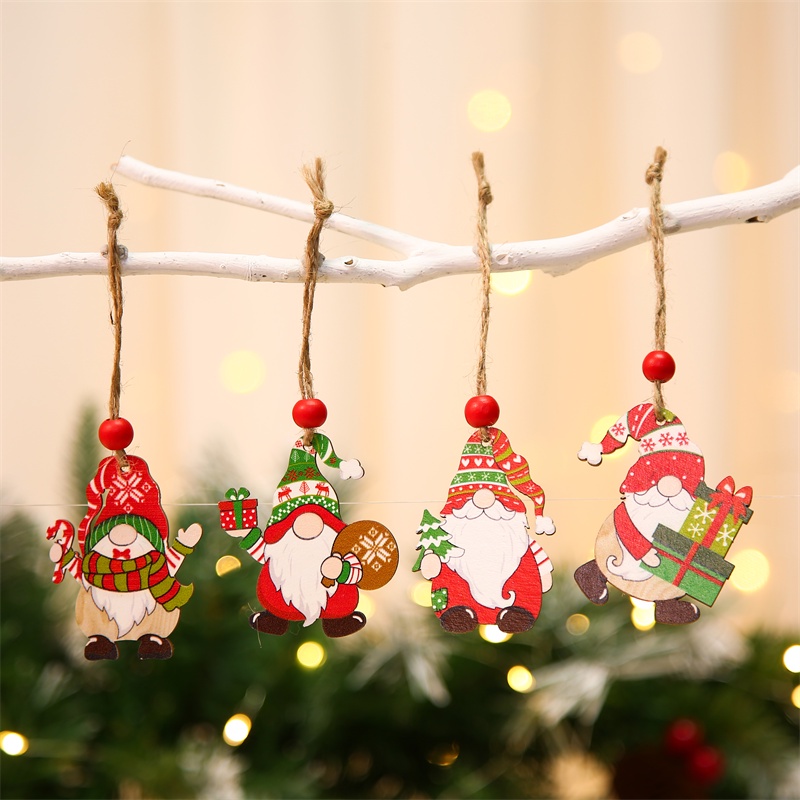 Set 12 Phụ Kiện Treo Trang Trí Cây Thông Giáng Sinh Năm Mới 2024 Bằng Gỗ