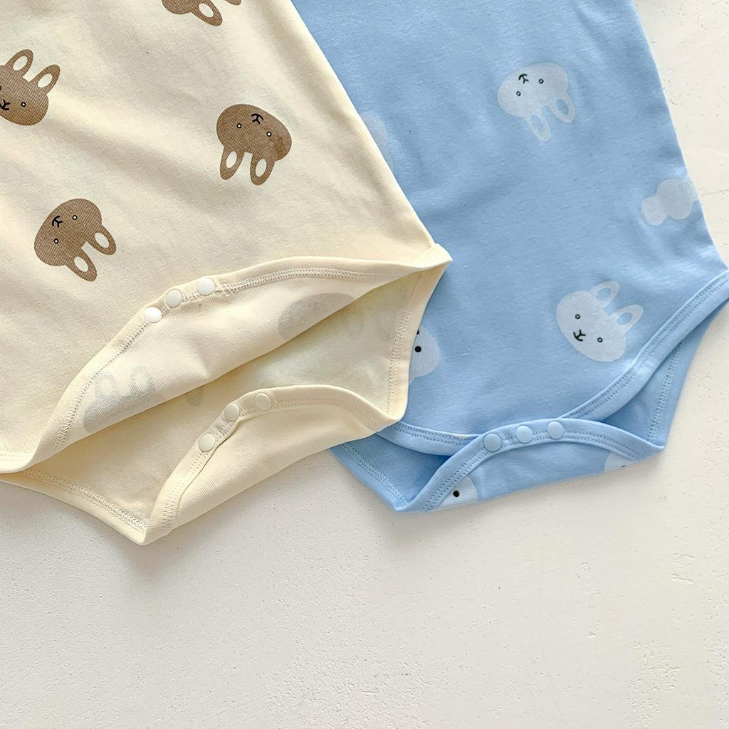 Bộ Áo Liền Quần Kèm Mũ In Hình Thỏ Bunny Dễ Thương Thời Trang Mùa Hè Cho Bé 0-2 Tuổi