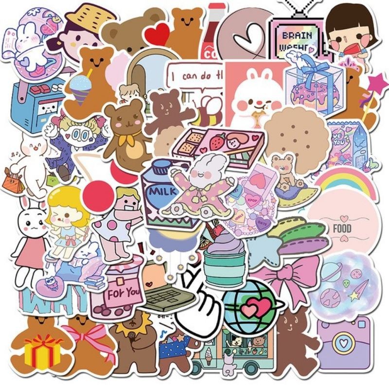 Sticker dán mũ bảo hiểm, hình dán chống nước, sticker dán laptop, điện thoại hình thỏ sét 50 miếng