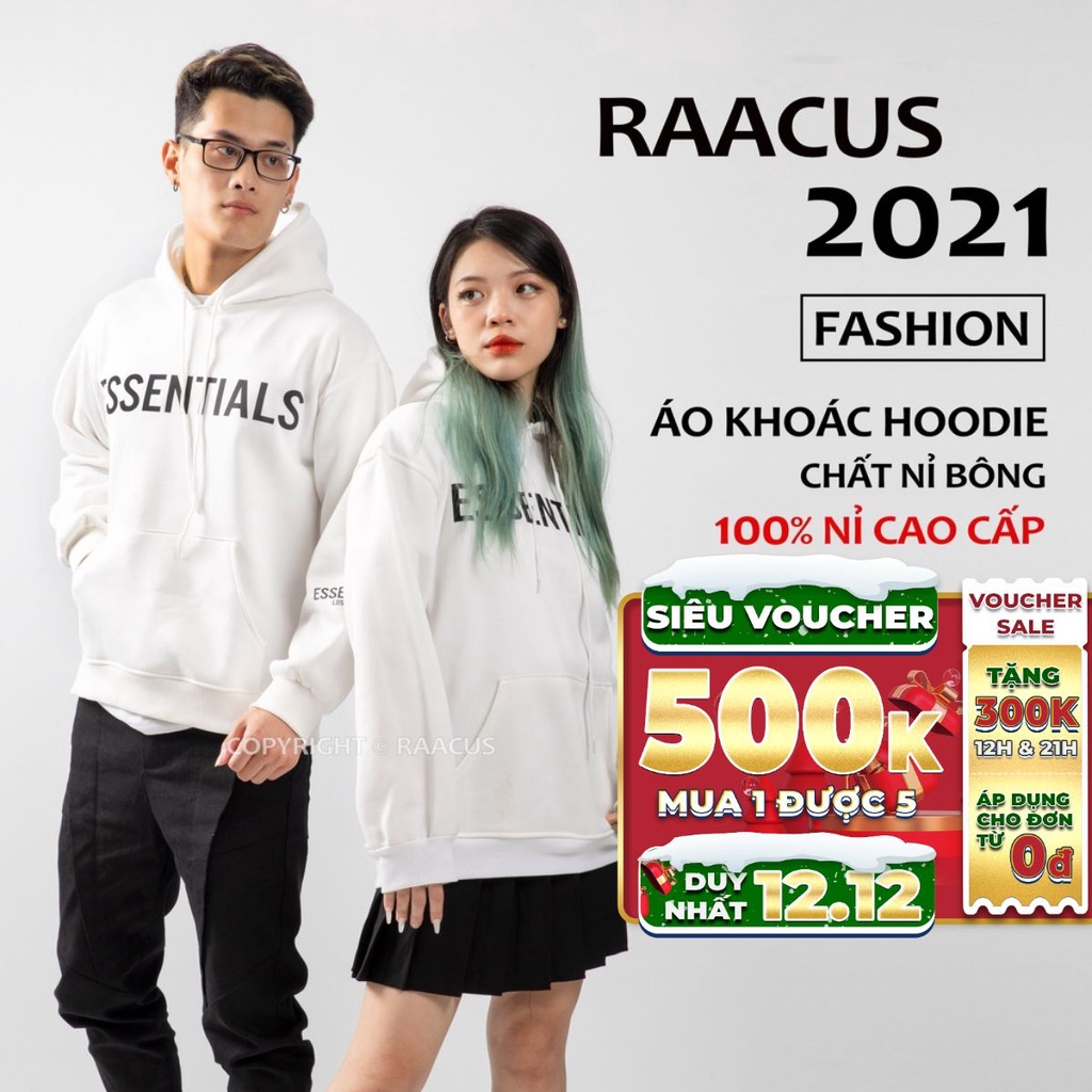 Áo khoác nỉ hoodie Essentials nam nữ nỉ bông siêu ấm, áo nỉ hoodie nam nữ unisex Raacusstore