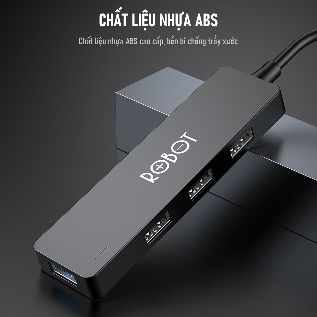 HUB Chuyển Đổi Chia Cổng USB ROBOT H160 Mở Rộng 3 Cổng USB 2.0 Và 1 Cổng USB 3.0 Dây Nối Dài 80 Cm BenZ Store