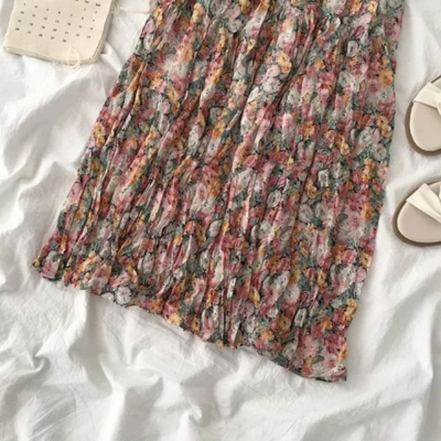 Hàng có sẵn -  Chân váy hoa nhí dài có lót trong