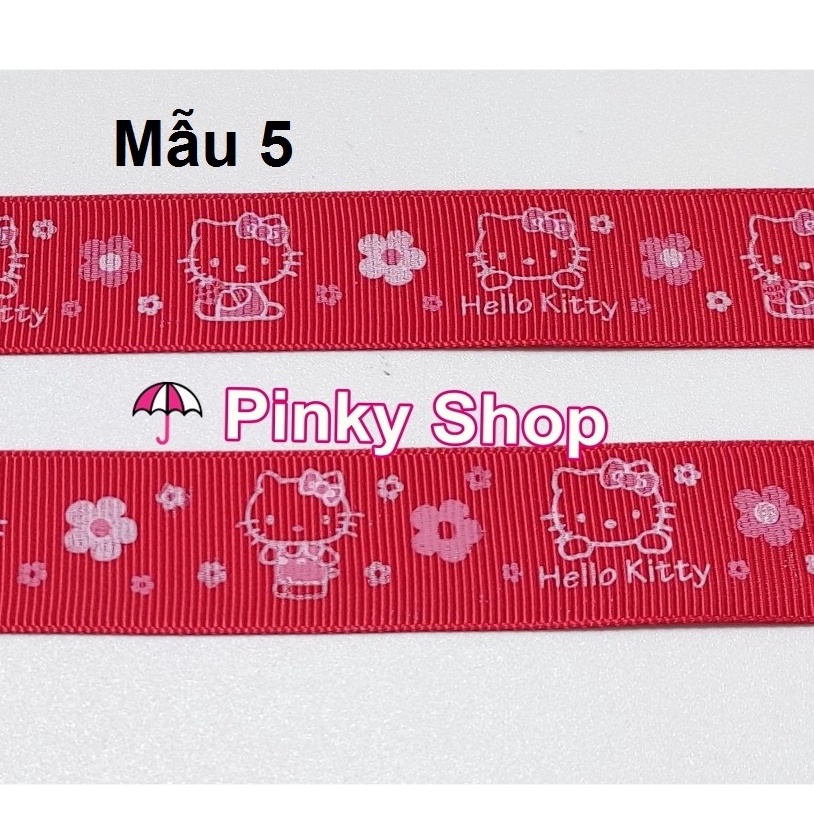 [1 mét] Ruy băng gân 2.5cm họa tiết màu đỏ xanh hồng xanh cam làm nơ gói quà phụ kiện handmade Pinky Shop