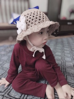 Mũ sợi thô nơ ren cho bé gái