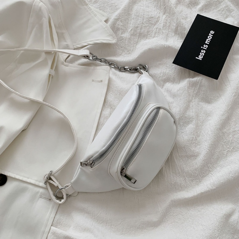 Túi Da PU Đeo Chéo Ngực Phối Dây Xích Thời Trang Cho Nam Và Nữ