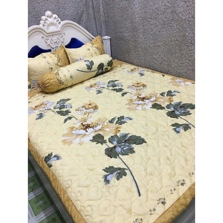 Bộ Ga gối 1m2x2m1 ga 2 vỏ gốiCotton Poly,mẫu mới nhất,MẪU CÚC VÀNG