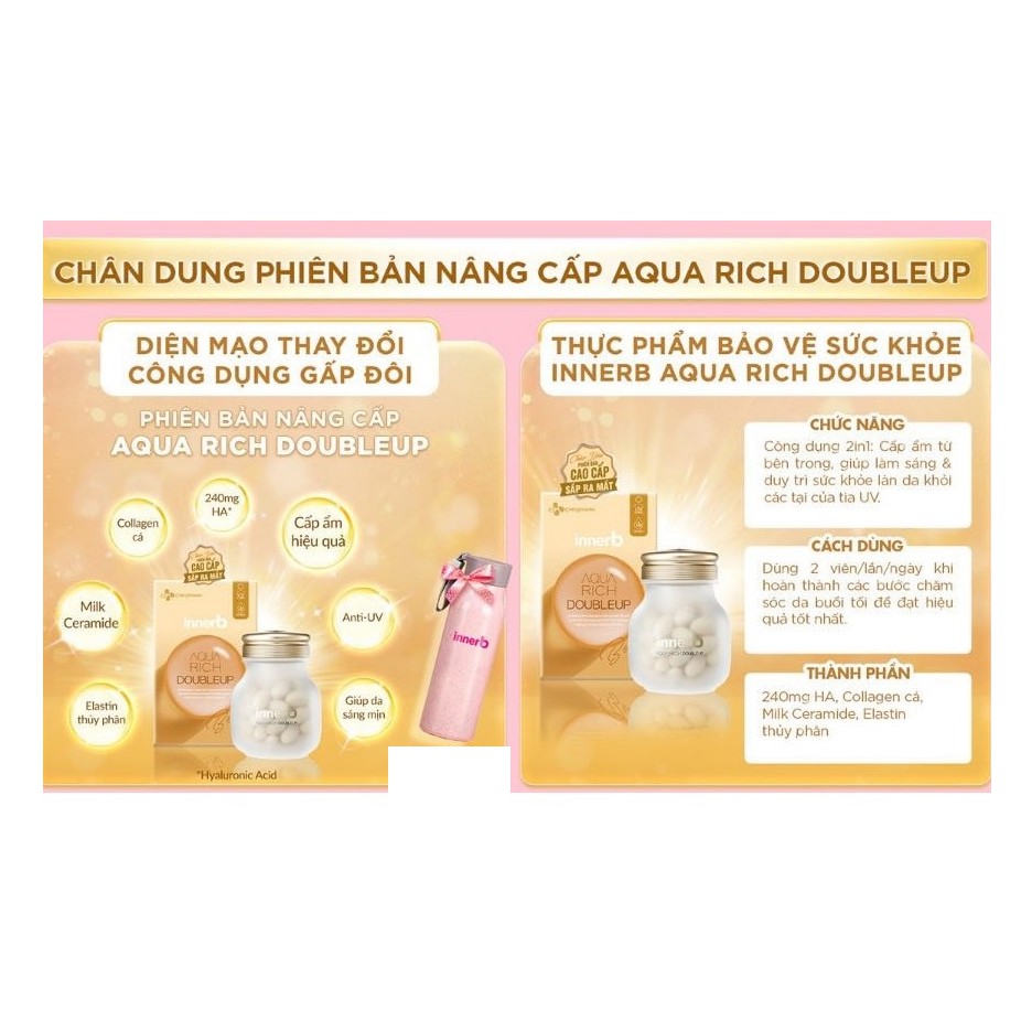 Viên uống cấp nước innerb aqua rich 70 viên - Bản nâng cấp (giữ ẩm da sáng mịn từ AxitHyaluronic)