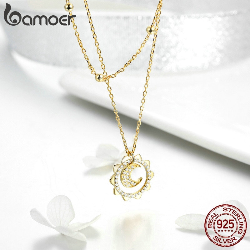 Dây ChuyềN Bamoer Mạ VàNg 925 HìNh MặT Trăng Và MặT Trăng