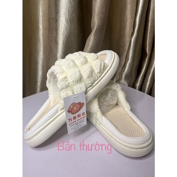 Dép đi trong nhà đế bánh mỳ 4cm quai ngang bèo nhúm dễ thương xinh xắn thời trang dành cho nữ 3 màu vàng, xanh, trắng