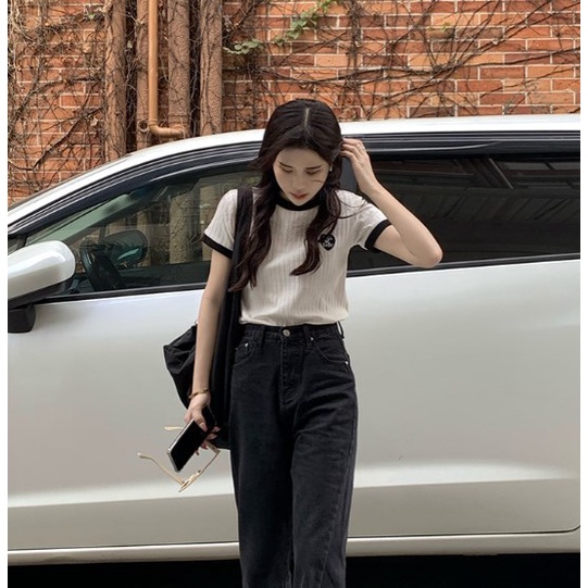 Áo Thun Nữ Ngắn Tay Cổ Tròn Thời Trang Hàn Quốc
