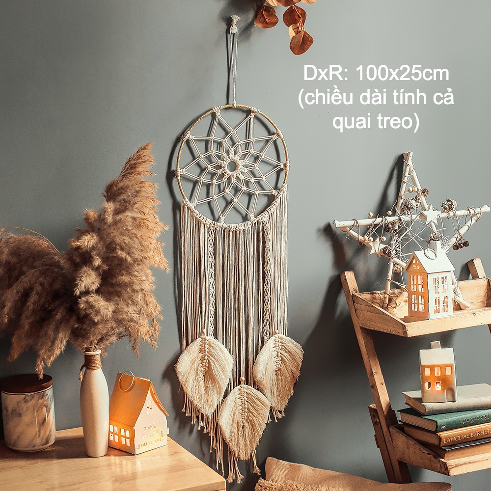 Dreamcatcher/ Thảm treo tường dệt thủ công bằng sợi bông trang trí nhà , quán cafe hình Nhãn Quang gắn gương