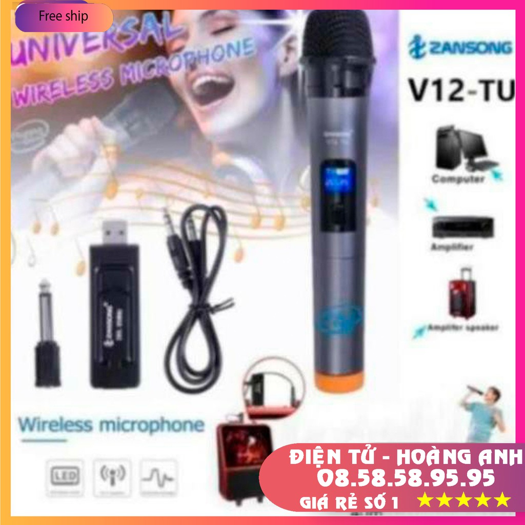 Micro Karaoke không dây v12 + V10 cho loa kéo Daile / Aige / Zansong / Shuae V12 có màn hình LCD