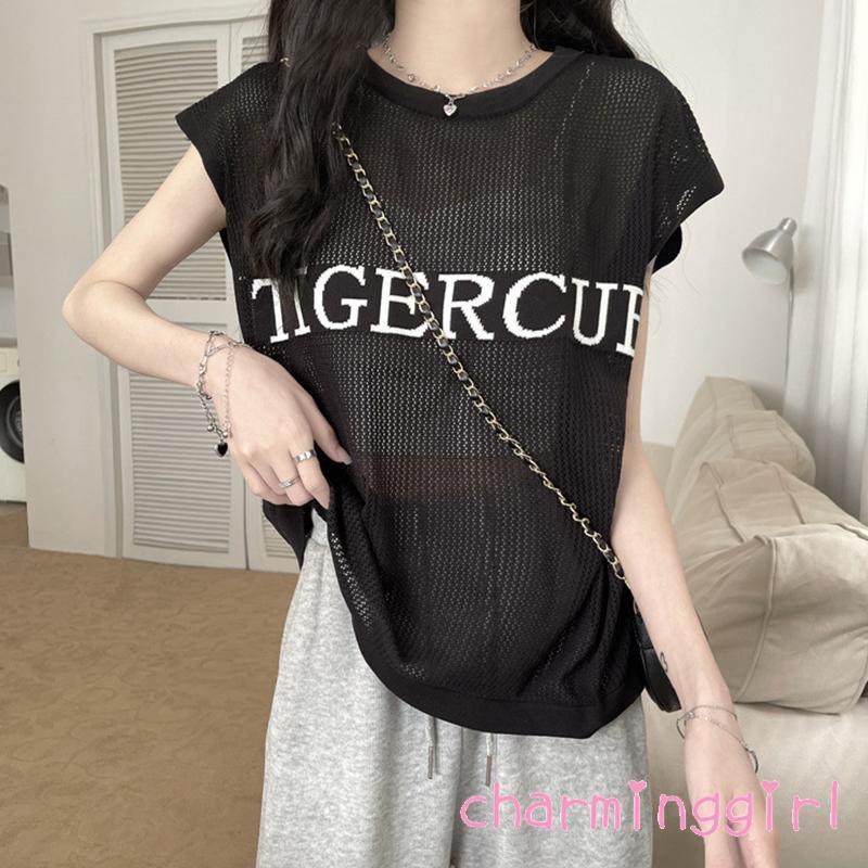 Áo Sát Nách Cổ Tròn Dáng Rộng In Chữ Thời Trang Xuân Hè Cho Nữ