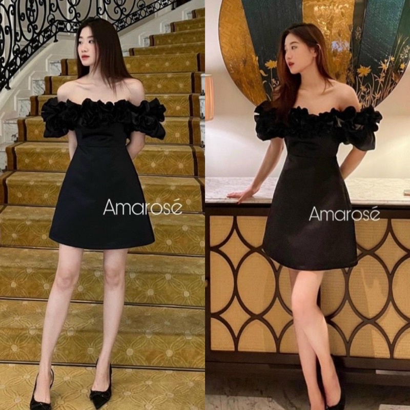 Đầm váy đen ngắn form chữ A phối bèo hở/bẹt/trễ vai, thời trang nữ đi chơi dạo phố dự tiệc quyến rũ gợi cảm sang trọng