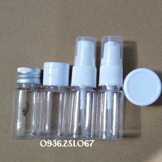 Bộ 100 chai xịt giọt 10ml, phun sương 10ml, nắp bật 10ml, nắp vặn nhôm 10ml - Lọ nhựa chiết mỹ phẩm