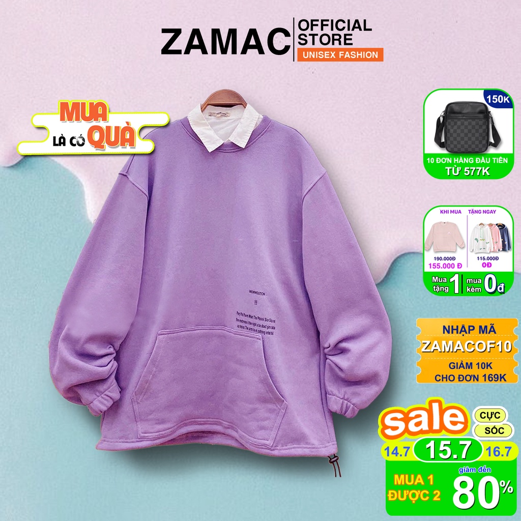 Áo khoác nỉ sweater ZAMAC chất vải dày, ấm form rộng tay bồng - ZA0010
