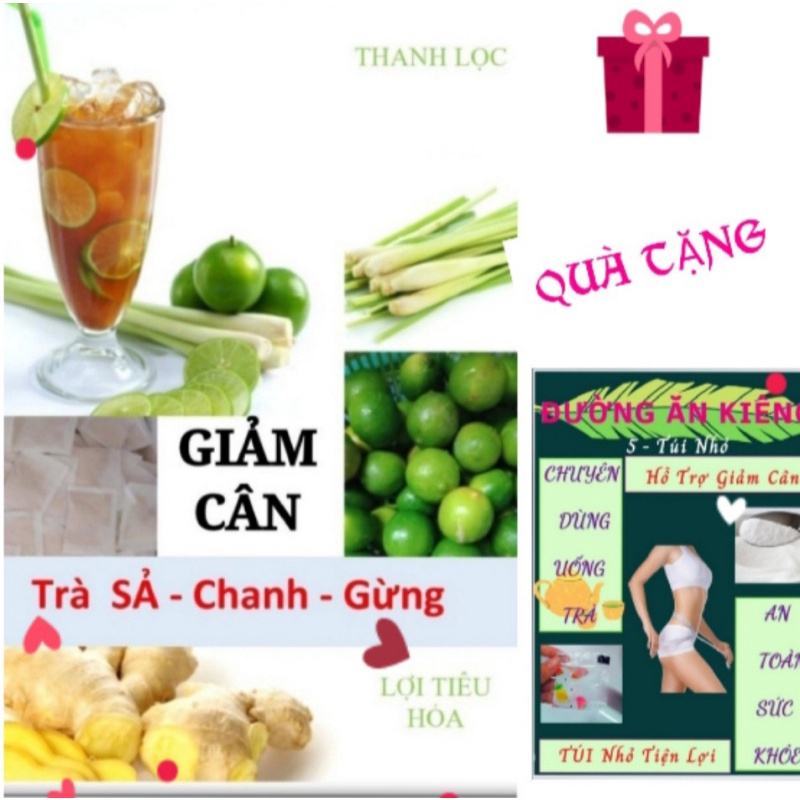 Trà Giảm Cân Sả Chanh Gừng , 50 túi lọc, Giảm Mỡ, Giảm Cân, Giảm Eo