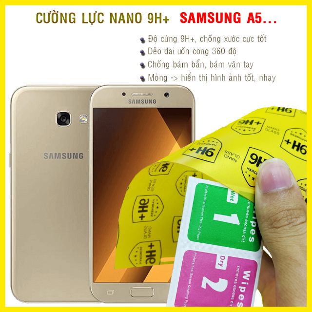 [Mã ELFLASH3 hoàn 10K xu đơn 20K] Dán cường lực dẻo nano 9H+ Samsung A5 2015, A5 2016, A5 2017, A5 2018