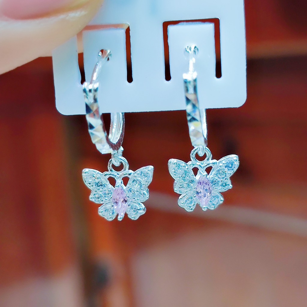 Bông tai bạc ta hình cánh bướm đính đá nhỏ_ van jw