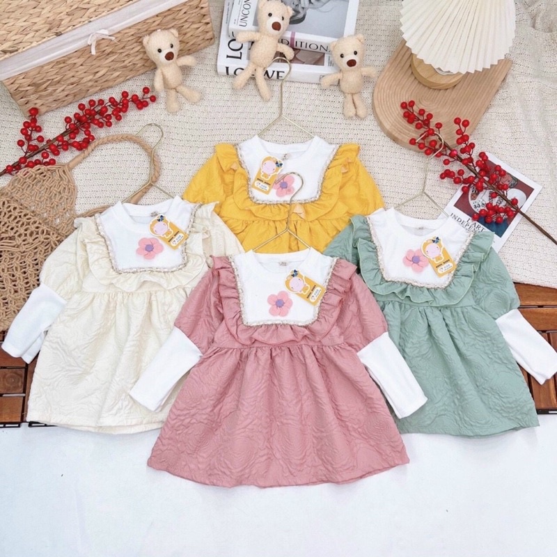 Váy dài tay cho bé, váy thời trang thu đông bé gái 8-15kg