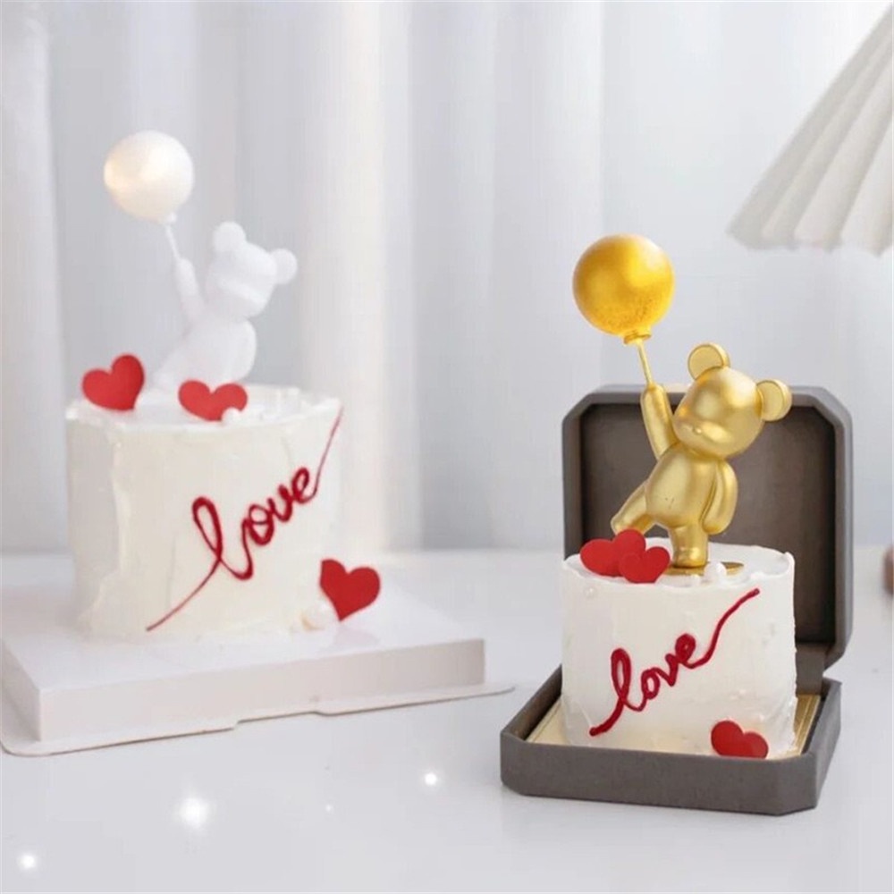 Cod Qipin Que Gắn Bánh Kem Hình Gấu Tích Hợp Đèn LED Trang Trí Bánh Sinh Nhật Tình Nhân Lãng Mạn Cho Cặp Đôi