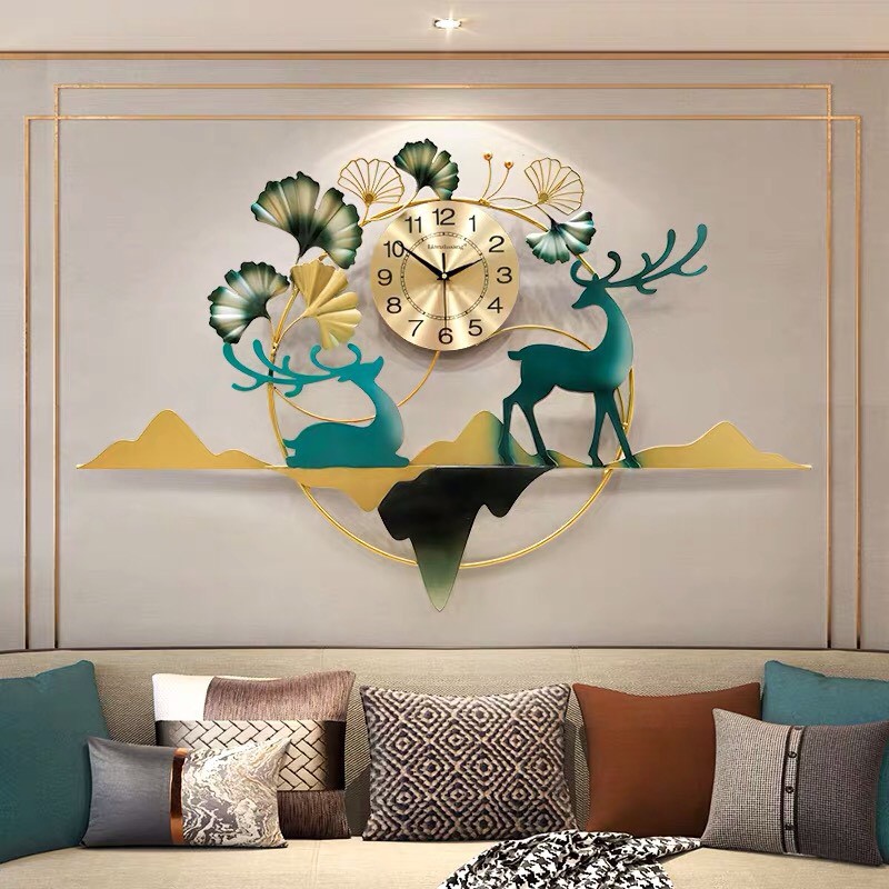 ( Bảo hành 5 năm ) Đồng hồ hươu nai HTTDH-120HN treo tường trang trí phòng khách, phòng ăn hiện đại