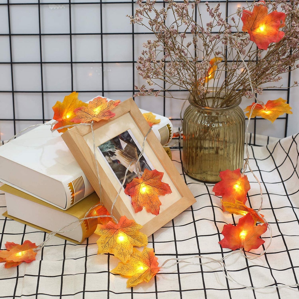 5m50LED Maple Leaf Đèn trang trí điều khiển từ xa Đèn dây hẹn giờ 8 chế độ Trang trí lễ tạ ơn không thấm nước Tiệc vòng hoa chạy bằng pin