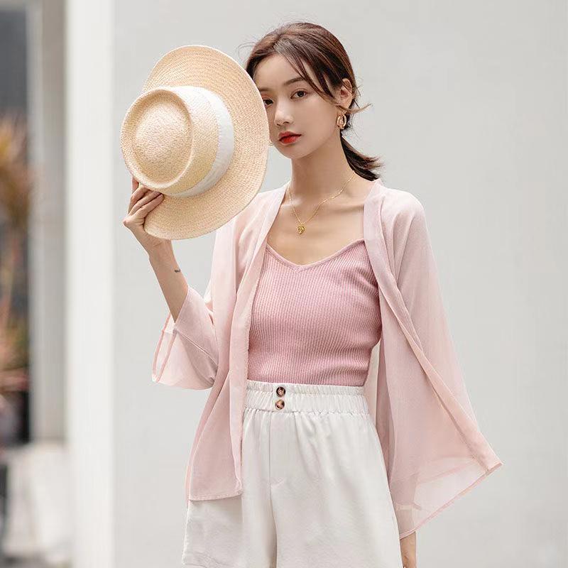 Áo Khoác Voan Mỏng Dáng Rộng Ngắn Tay Thời Trang Mùa Hè Dành Cho Nữ