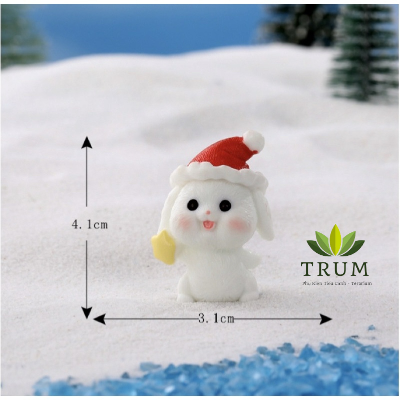 Tiểu cảnh noel - Thỏ Trắng Noel Đội Nón Đỏ phụ kiện tiểu cảnh tranh trí sen đá