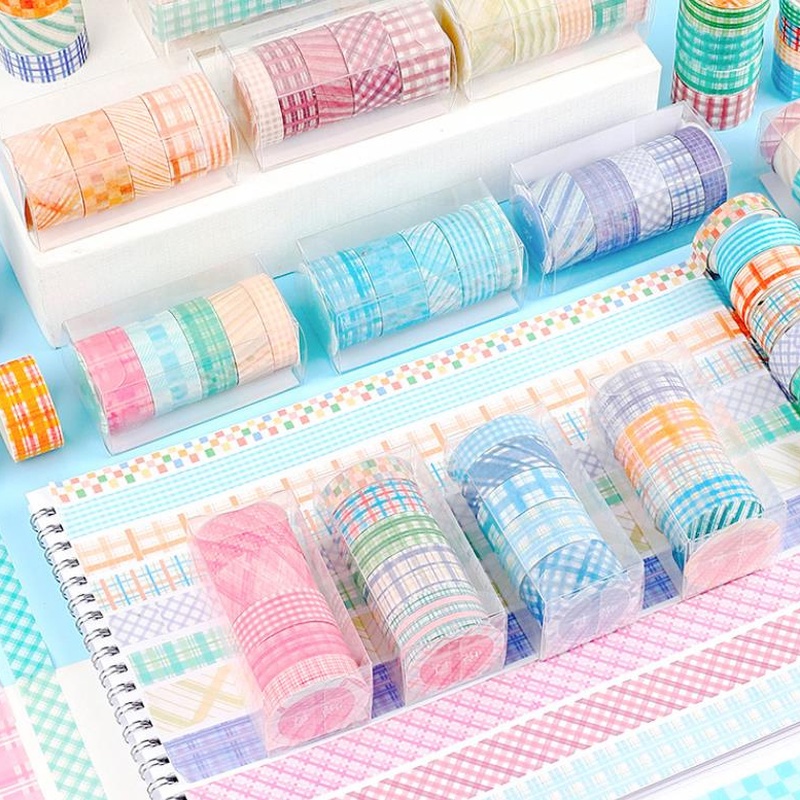 Set 5 cuộn băng dính washi RUIXIANG họa tiết kẻ sọc trang trí đa năng