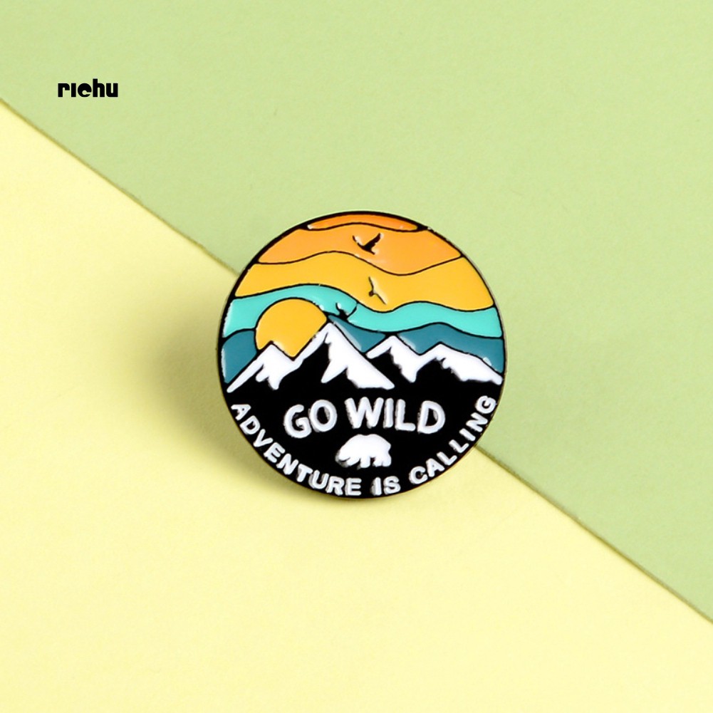 Richu Trâm Cài Áo Khoác Túi Xách Tráng Men Họa Tiết Chim Núi Tuyết Hoàng Hôn