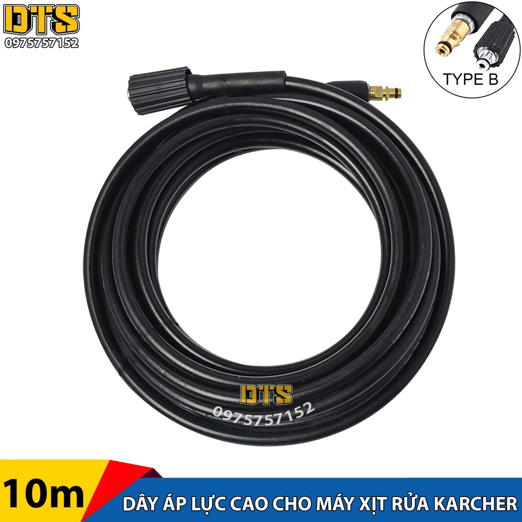 ⚜️FREESHIP⚜️ 10m Dây áp lực máy rửa xe Karcher - Dây phun thay thế máy xịt rửa áp lực Karcher K2 - K7 (1 đầu nối nhanh &