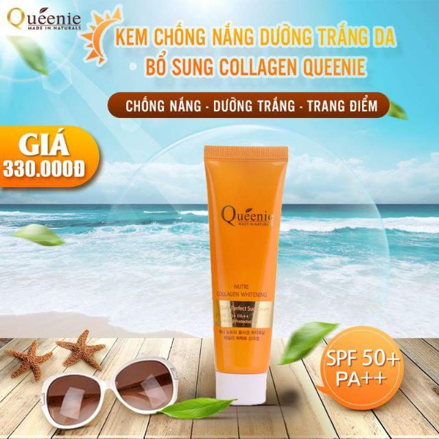 Kem chống nắng,  dưỡng trắng da SPF 50 PA + Queenie