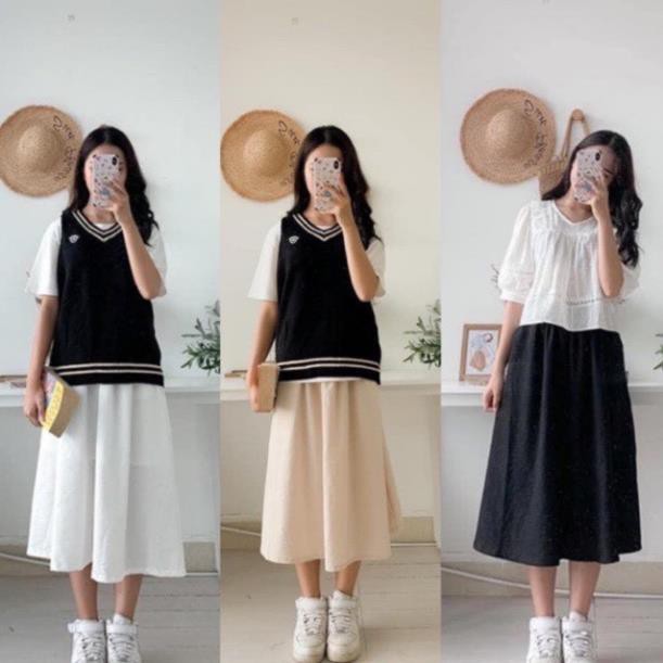 Chân váy đũi dài style Hàn Quốc Chân váy dài vintage Quảng Châu Đầm nữ CV04 *