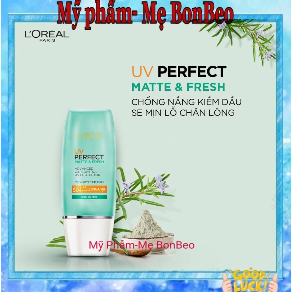 Kem Chống Nắng L'Oréal Kiềm Dầu Thoáng Mịn Da 30ml UV Perfect Matte &amp; Fresh SPF 50+/PA++++