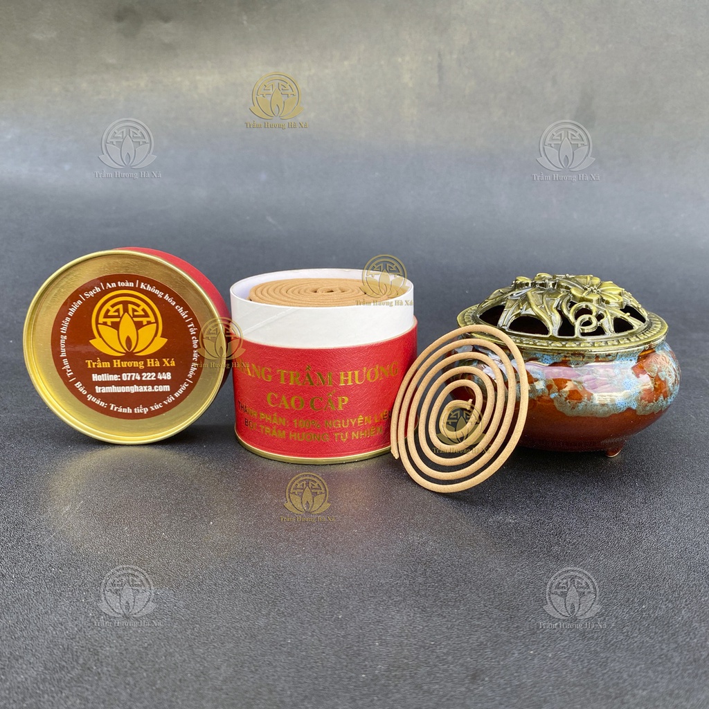 Bộ 2 hộp nhang khoanh Trầm Hương Hà Xá xông nhà 100g x 2 đồ thờ cúng phong thủy