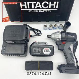 Siết bulong Hitachi 88V - Tặng kèm 6 đầu khẩu, Khoan Pin, Bắn Vít, Xiết ốc KHÔNG CHỔI THAN, Loại 2 PIN