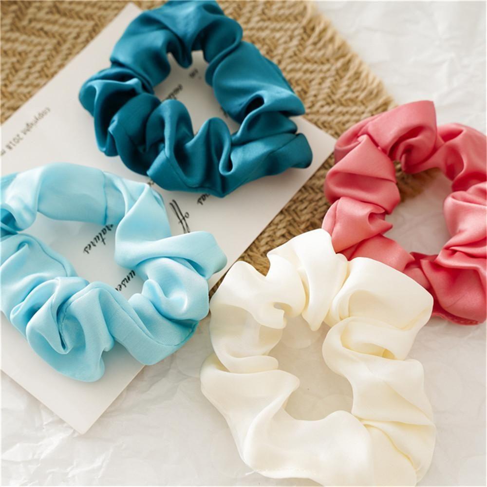 Bộ 3 Dây Buộc Tóc Vải Lụa Satin Màu Sắc Tươi Sáng
