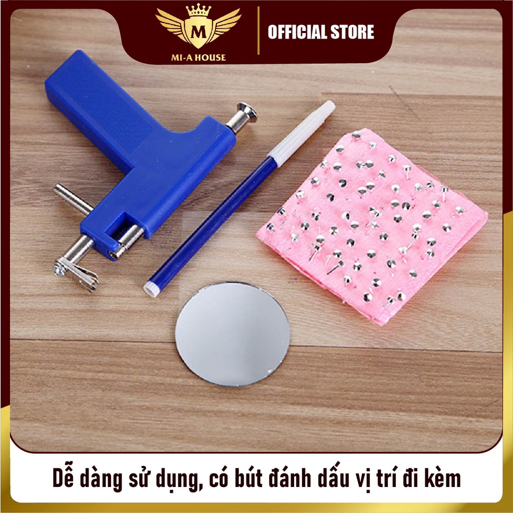 Dụng cụ bấm lỗ tai - máy bấm lỗ tai xỏ khuyên - kèm gương, bút định vị và 98 đinh