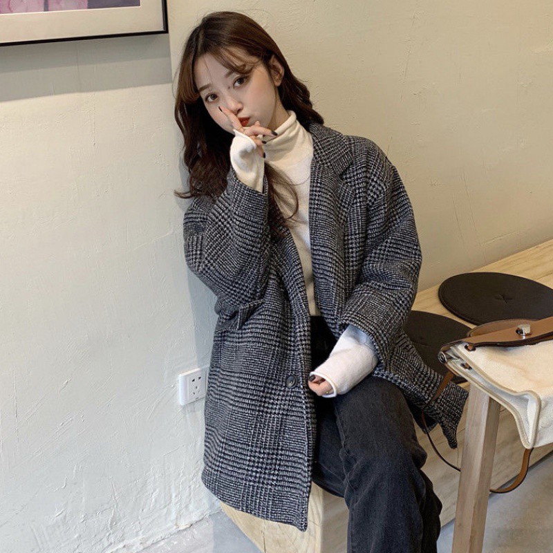 Áo blazer dạ kẻ 2 lớp ulzzang dày dặn form rộng | WebRaoVat - webraovat.net.vn